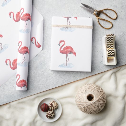 Roze waterverf Flamingo. Cadeaupapier (Crafts)