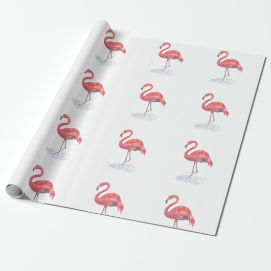 Roze waterverf Flamingo. Cadeaupapier (Uitgerold)