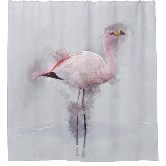 Roze Waterverf Flamingo Douchegordijn (Voorkant)