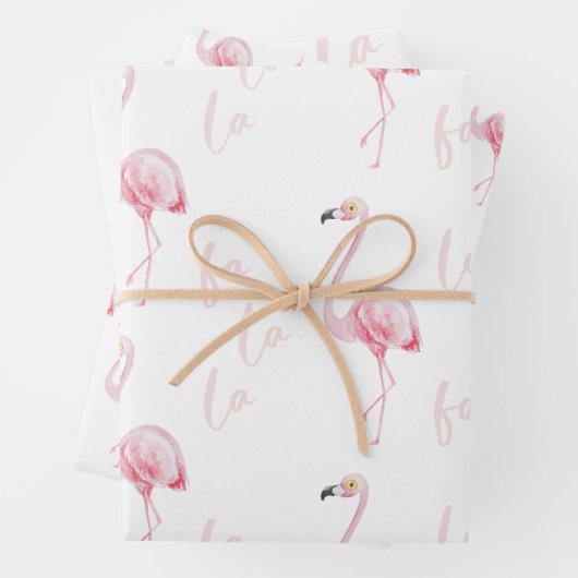 Roze Waterverf Flamingo Fa La Pattern Gift Inpakpapier Vel (In situ)