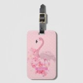 Roze Waterverf Flamingo Floral en Stippen Bagagelabel (Voorkant (verticaal))