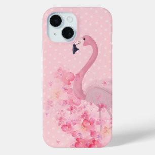 Roze Waterverf Flamingo Floral en Stippen iPhone 15 Case