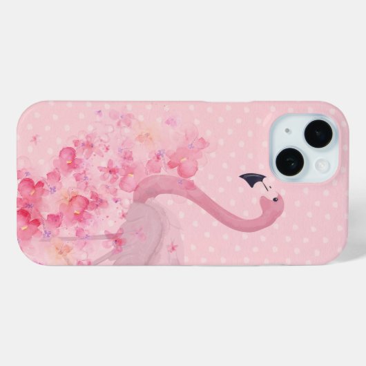 Roze Waterverf Flamingo Floral en Stippen Case-Mate iPhone Case (Achterkant (horizontaal))