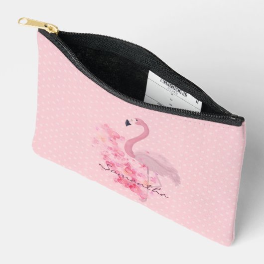 Roze Waterverf Flamingo Floral en Stippen Genoemd Etui (Open)