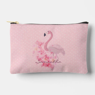 Roze Waterverf Flamingo Floral en Stippen Genoemd Etui
