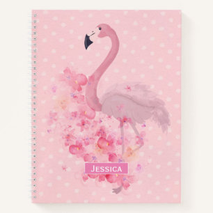 Roze Waterverf Flamingo Floral en Stippen Genoemd Notitieboek