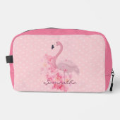 Roze Waterverf Flamingo Floral en Stippen Genoemd Toilettasje (Voorkant)