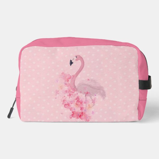 Roze Waterverf Flamingo Floral en Stippen Genoemd Toilettasje (Achterkant)