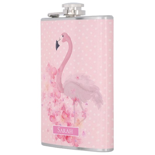Roze Waterverf Flamingo Floral en Stippen Heupfles (Links)