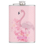 Roze Waterverf Flamingo Floral en Stippen Heupfles (Voorkant)