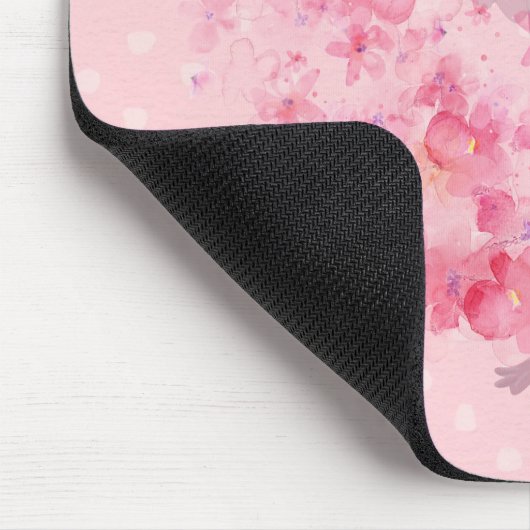 Roze Waterverf Flamingo Floral en Stippen Muismat (Hoek)