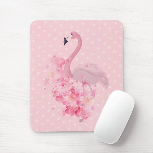 Roze Waterverf Flamingo Floral en Stippen Muismat (Met muis)