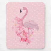 Roze Waterverf Flamingo Floral en Stippen Muismat (Voorkant)