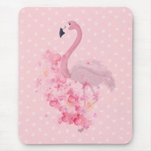 Roze Waterverf Flamingo Floral en Stippen Muismat (Voorkant)