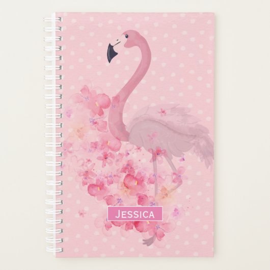 Roze Waterverf Flamingo Floral en Stippen Planner (Voorkant)