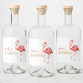 Roze Waterverf Flamingo Gold Glitter Birthday Likeurfles Etiket (Flessen)
