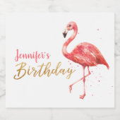 Roze Waterverf Flamingo Gold Glitter Birthday Likeurfles Etiket (Enkel label)
