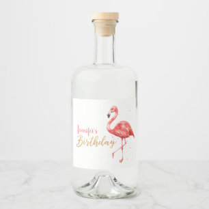 Roze Waterverf Flamingo Gold Glitter Birthday Likeurfles Etiket