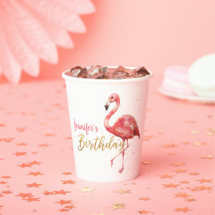 Roze Waterverf Flamingo Gold Glitter Birthday Papieren Bekers