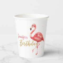 Roze Waterverf Flamingo Gold Glitter Birthday Papieren Bekers