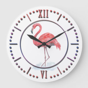 Roze waterverf Flamingo. Grote Klok