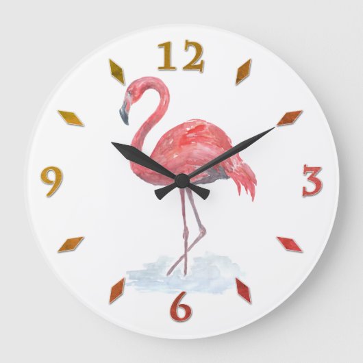 Roze waterverf Flamingo. Grote Klok (Voorkant)
