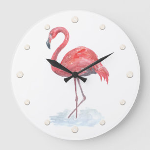 Roze waterverf Flamingo. Grote Klok
