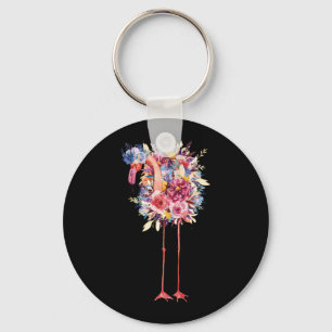 Roze Waterverf Flamingo Hawaiian Flowers Floral Sleutelhanger