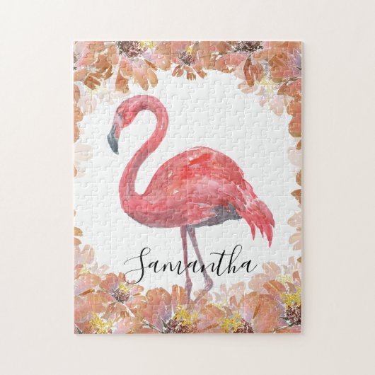 Roze waterverf Flamingo. Jigzaag Puzzle Legpuzzel (Verticaal)