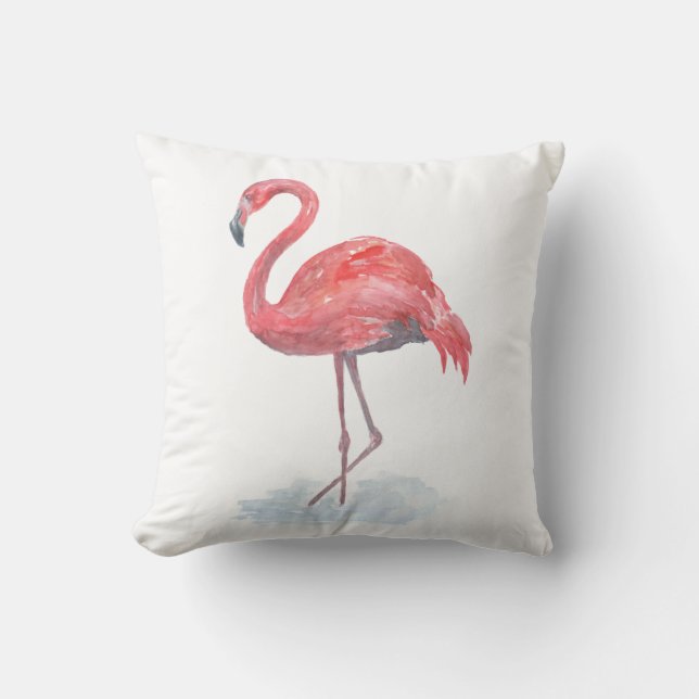 Roze waterverf Flamingo. Kussen (Voorkant)