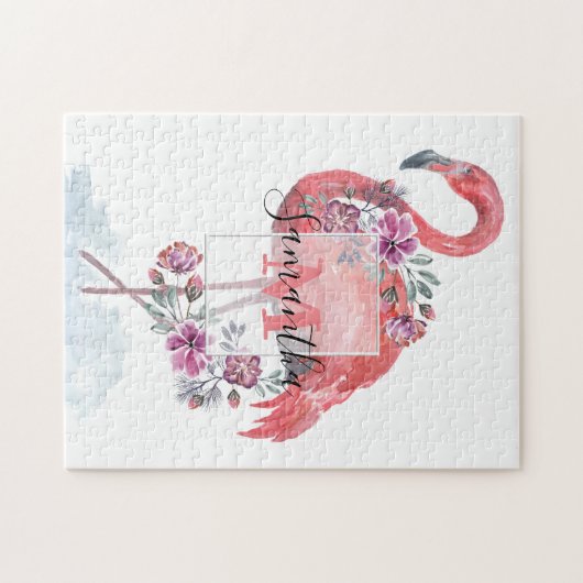Roze waterverf Flamingo. Legpuzzel (Horizontaal)