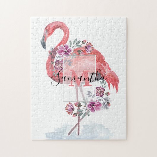 Roze waterverf Flamingo. Legpuzzel (Verticaal)
