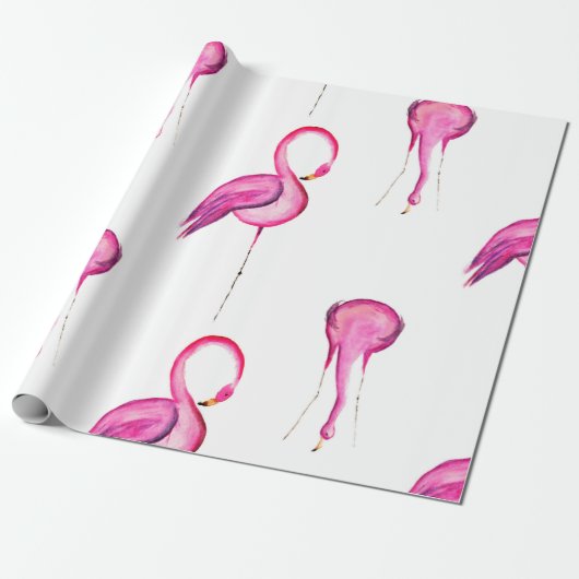 Roze waterverf flamingo naadloos patroon cadeaupapier (Uitgerold)
