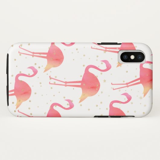 Roze Waterverf Flamingo patroon Gold Sparkles Case-Mate iPhone Case (Achterkant (horizontaal))