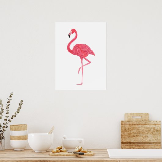 Roze Waterverf Flamingo Print Poster (Keuken)