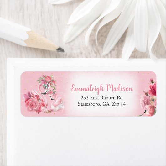 Roze Waterverf Flamingo Return-adres Etiket (Insitu)