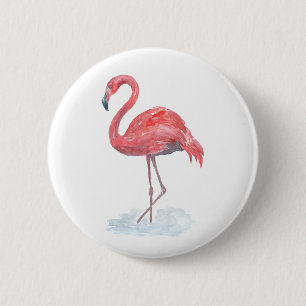 Roze waterverf Flamingo. Ronde Button 5,7 Cm
