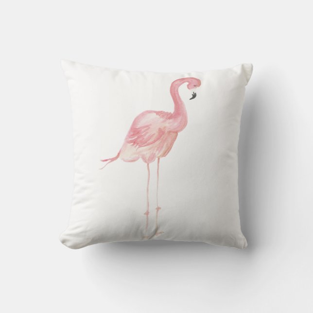 Roze Waterverf Flamingo Sierkussen (Voorkant)