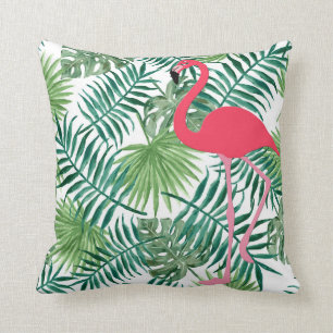 Roze Waterverf Flamingo Tropical Leaf Print Kussen