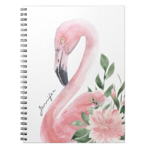 Roze Waterverf Flamingo Tropisch met Jouw naam Notitieboek