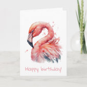 Roze waterverf flamingo verjaardag kaart (Voorkant)
