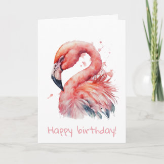 Roze waterverf flamingo verjaardag kaart
