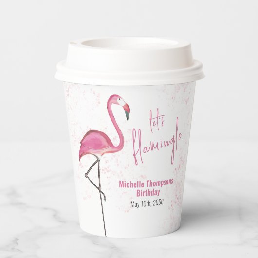 Roze Waterverf Flamingo Verjaardagsfeest Papieren Bekers (Achterkant)