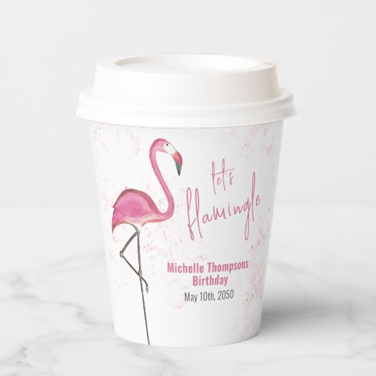 Roze Waterverf Flamingo Verjaardagsfeest Papieren Bekers (Voorkant)