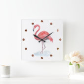 Roze waterverf Flamingo. Vierkante Klok (Huis)