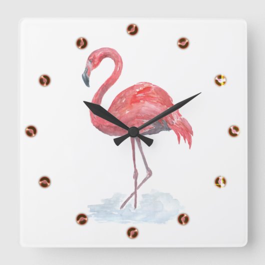Roze waterverf Flamingo. Vierkante Klok (Voorkant)
