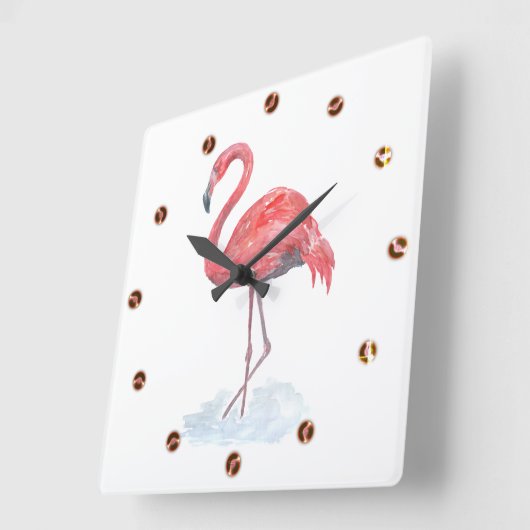 Roze waterverf Flamingo. Vierkante Klok (Hoek)