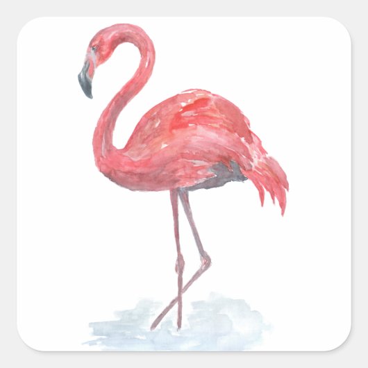 Roze waterverf Flamingo. Vierkante Sticker (Voorkant)