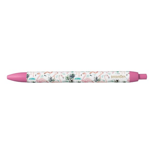 Roze Waterverf Flamingo Zwarte Inkt Pen (Voorkant)