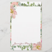 Roze waterverf flora gepersonaliseerd briefpapier (Voorkant)